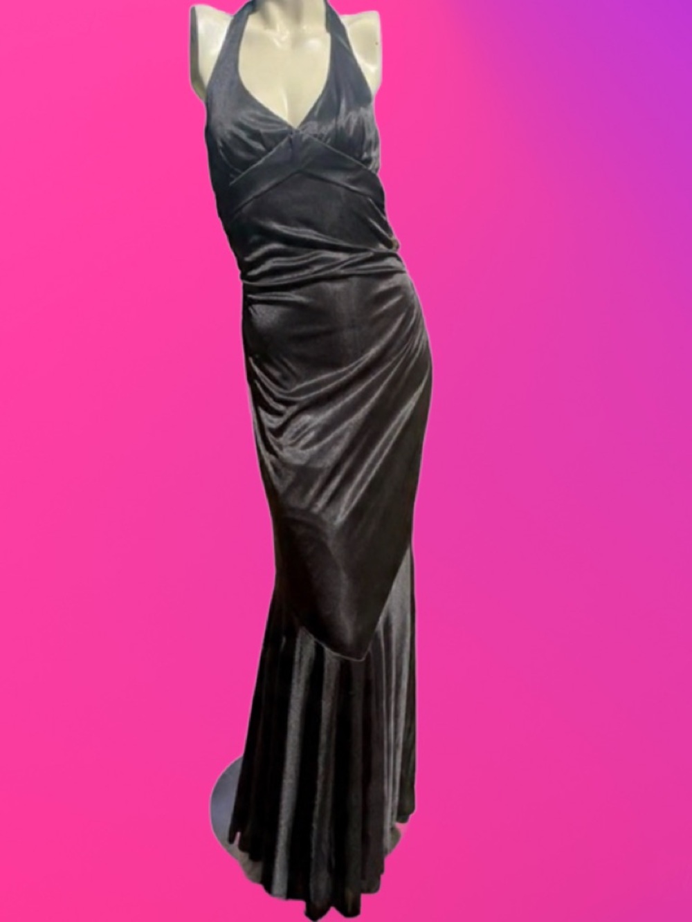 Vintage Y2K Elegant Black Halter Josh and Jazz Evening Gown